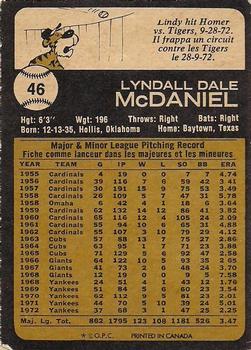 1973 O-Pee-Chee #46 Lindy McDaniel Back