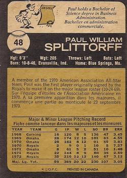 1973 O-Pee-Chee #48 Paul Splittorff Back