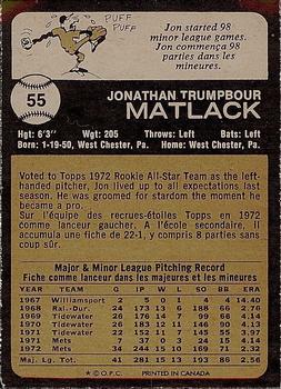 1973 O-Pee-Chee #55 Jon Matlack Back