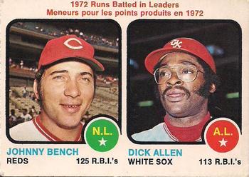 1973 O-Pee-Chee #63 1972 Runs Batted In Leaders (Johnny Bench / Dick Allen) Front