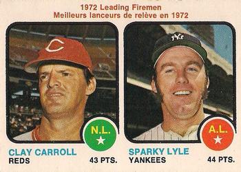 1973 O-Pee-Chee #68 1972 Leading Firemen (Clay Carroll / Sparky Lyle) Front
