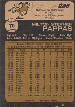 1973 O-Pee-Chee #70 Milt Pappas Back