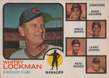 1973 O-Pee-Chee #81 Cubs Field Leaders (Whitey Lockman / Hank Aguirre / Ernie Banks / Larry Jansen / Pete Reiser) Front