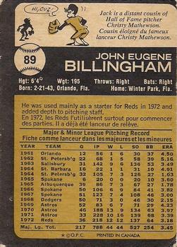 1973 O-Pee-Chee #89 Jack Billingham Back