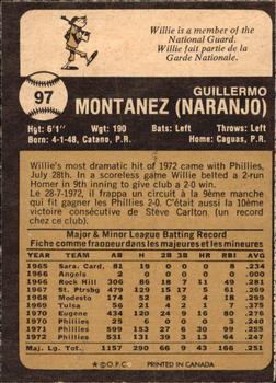 1973 O-Pee-Chee #97 Willie Montanez Back