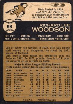 1973 O-Pee-Chee #98 Dick Woodson Back