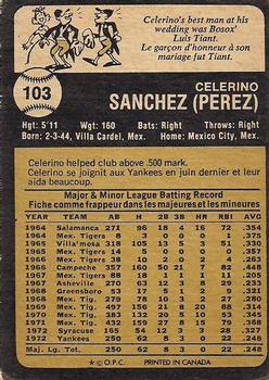 1973 O-Pee-Chee #103 Celerino Sanchez Back
