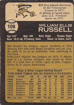1973 O-Pee-Chee #108 Bill Russell Back