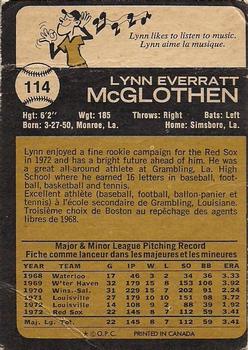 1973 O-Pee-Chee #114 Lynn McGlothen Back