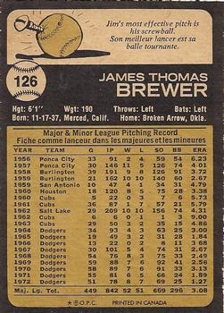 1973 O-Pee-Chee #126 Jim Brewer Back