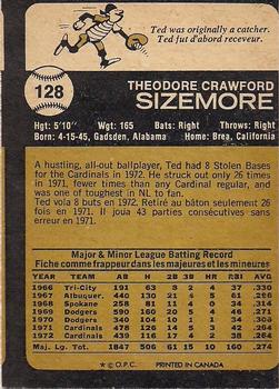 1973 O-Pee-Chee #128 Ted Sizemore Back