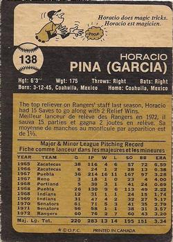 1973 O-Pee-Chee #138 Horacio Pina Back