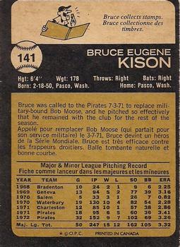 1973 O-Pee-Chee #141 Bruce Kison Back