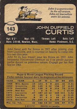 1973 O-Pee-Chee #143 John Curtis Back