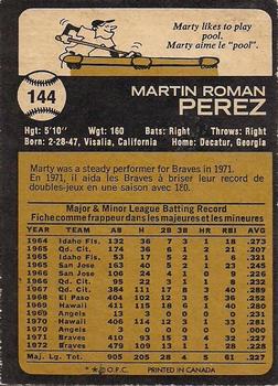 1973 O-Pee-Chee #144 Marty Perez Back