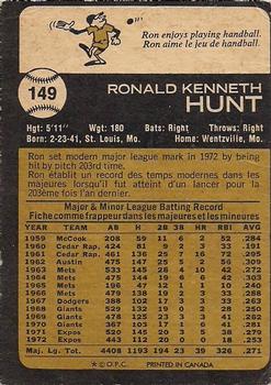 1973 O-Pee-Chee #149 Ron Hunt Back