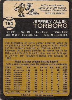 1973 O-Pee-Chee #154 Jeff Torborg Back