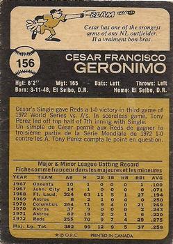 1973 O-Pee-Chee #156 Cesar Geronimo Back