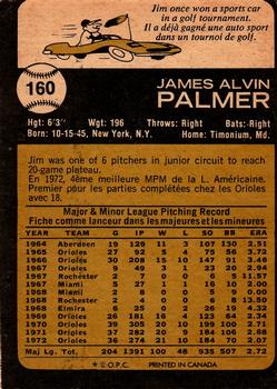 1973 O-Pee-Chee #160 Jim Palmer Back