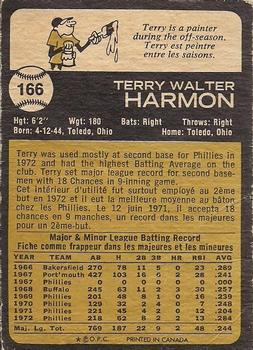 1973 O-Pee-Chee #166 Terry Harmon Back