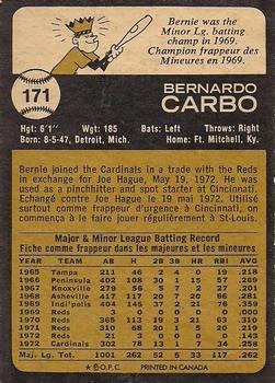 1973 O-Pee-Chee #171 Bernie Carbo Back
