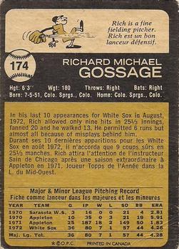 1973 O-Pee-Chee #174 Rich Gossage Back