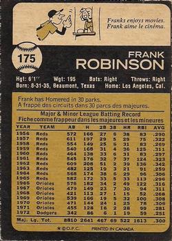 1973 O-Pee-Chee #175 Frank Robinson Back