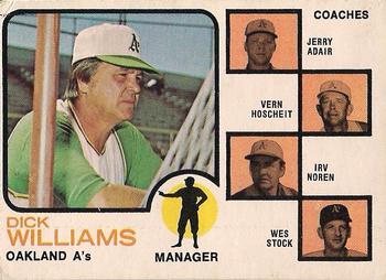 1973 O-Pee-Chee #179 A's Field Leaders (Dick Williams / Jerry Adair / Vern Hoscheit / Irv Noren / Wes Stock) Front