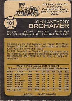1973 O-Pee-Chee #181 Jack Brohamer Back
