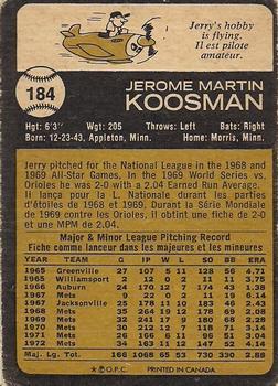 1973 O-Pee-Chee #184 Jerry Koosman Back