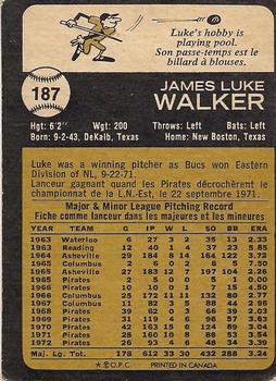 1973 O-Pee-Chee #187 Luke Walker Back
