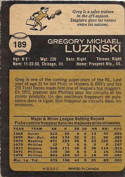 1973 O-Pee-Chee #189 Greg Luzinski Back