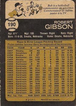 1973 O-Pee-Chee #190 Bob Gibson Back