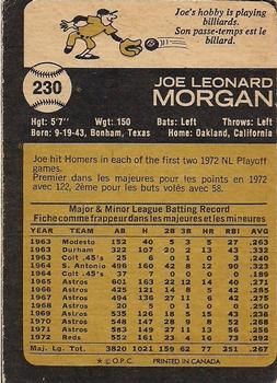 1973 O-Pee-Chee #230 Joe Morgan Back