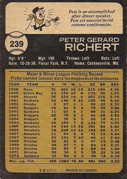 1973 O-Pee-Chee #239 Pete Richert Back