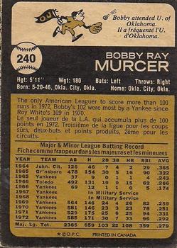 1973 O-Pee-Chee #240 Bobby Murcer Back