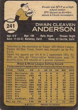 1973 O-Pee-Chee #241 Dwain Anderson Back