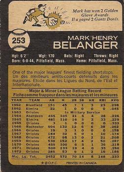 1973 O-Pee-Chee #253 Mark Belanger Back