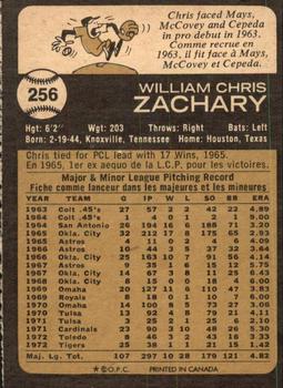1973 O-Pee-Chee #256 Chris Zachary Back