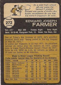 1973 O-Pee-Chee #272 Ed Farmer Back