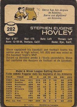 1973 O-Pee-Chee #282 Steve Hovley Back