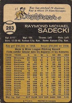 1973 O-Pee-Chee #283 Ray Sadecki Back