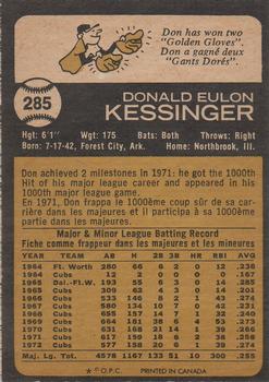 1973 O-Pee-Chee #285 Don Kessinger Back