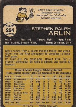 1973 O-Pee-Chee #294 Steve Arlin Back
