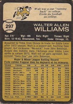 1973 O-Pee-Chee #297 Walt Williams Back