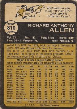 1973 O-Pee-Chee #310 Dick Allen Back