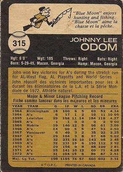 1973 O-Pee-Chee #315 John Odom Back