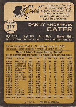 1973 O-Pee-Chee #317 Danny Cater Back