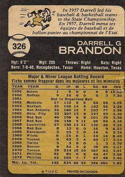 1973 O-Pee-Chee #326 Darrell Brandon Back