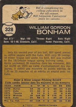 1973 O-Pee-Chee #328 Bill Bonham Back